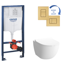	Toilet Set GROHE Rapid SL Frame + VITRA SENTO RimEx Bowl with softclose seat + Grohe Brushed Gold Flush Plate