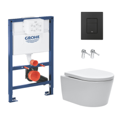  Toilet Pack SAT Rimless Wall-Hung Toilet + Rapid SL Frame and Brackets + Grohe Matt Black Dual Flush Plate (RapidSLSAT-82-KF0)