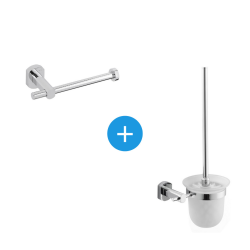 Optima Cube Way Accessory Set Wall-Mounted Toilet Brush + Toilet Roll Holder, Chrome (CubeWay-SET)