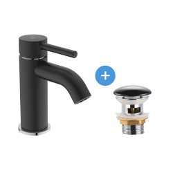 Ideal Standard Basin Accessory Set Single-Lever Basin Mixer + Infinitio 5/4" Free-Flow Waste, Matt Black (BD026U4-SET)