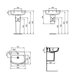 Porcher Kheops Vitreous China Basin, 1 Tap Hole, with Overflow,  600 x 190 x 460 mm, White (P098401)