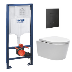 Toilet Pack Rapid SL Frame + SAT Rimless Toilet + Matt Black Flush Plate (RapidSL-SATrimless-KF0)
