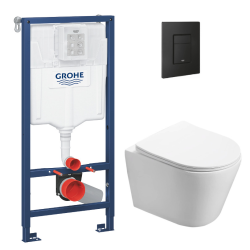 Toilet Pack Rapid SL Frame + SAT Infinitio Rimless Toilet + Matt Black Flush Plate  (RapidSL-Infinitio-KF0)