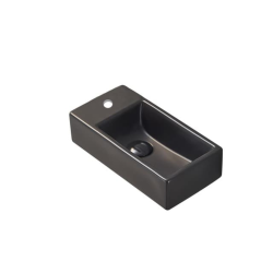 Swiss Aqua Technologies Brevis Wall-Hung Cloakroom Basin with Left-Hand Tap Hole, 40.5 x 20.5 x 10.5 cm, Black (SATBRE4020SLBKM)