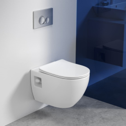Geberit Toilet Pack Duofix Support Frame + SAT Rimless Toilet + Soft-Close Seat + White Flush Plate (ProjectGeb3)
