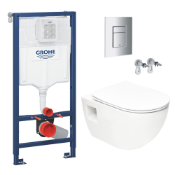 Toilet Pack Rapid SL Support Frame + SAT Rimless Toilet + Soft-Close Seat + Chrome Flush Plate (RapidSL-Project-1)