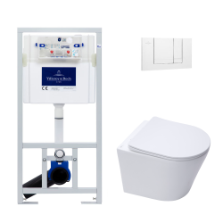 Toilet Pack Frame + SAT Infinitio Rimless Toilet with invisible fixings + White Flush Plate (ViConnectInfinitio-2)