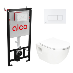 Toilet Pack Frame + SAT Wall-Hung Rimless Toilet + White Flush Plate ( Alca-Project-M570)