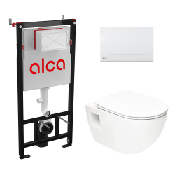 Toilet Pack Frame + SAT Project Rimless Toilet + Gloss White Flush Plate (Alca-Project-SATAT20)