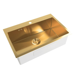 Swiss Aqua Technologies Grohe Set Stainless Steel Built-In Kitchen Sink, 68x45x21 cm + Essence Single-Lever Tap, Brushed PVD Gold (SATSINK6845BG-SET2)