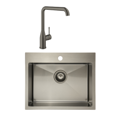 Swiss Aqua Technologies /Grohe Built-In Kitchen Sink, 55x45x21cm + Essence Tap, Brushed Gun Metal (SATSINK5545BGM-SET2)