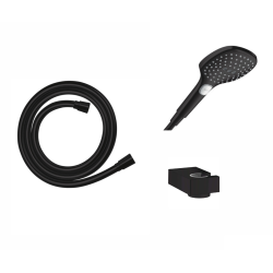 Hansgrohe Raindance Select E300 Matte Black Shower Set with 3-Jet Hand Shower, Isiflex Shower Hose, and Wall Mount (RaindanceNoirMat-2)