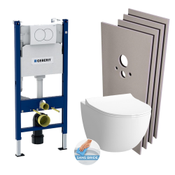 Geberit Frame System + Vitra Sento Rim-Ex Toilet Bowl + Soft-Close Seat + White Flush Plate +  CladdingSet (HSentorimlessGeb3)