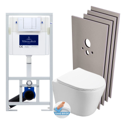 Villeroy & Boch Toilet set Frame + SAT rimless toilet and invisible fixings + Chrome plate + Wall cladding set (VCNINFI1SB)