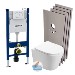 Geberit WC Frame + SAT Infinitio Rimless Toilet + Soft-Close Seat + White Flush Plate + Wall cladding set (INFINITIOGEB3-SABO)