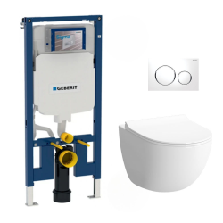 Geberit WC Pack Frame UP720 extra-flat + Vitra Sento rimless WC + Softclose seat + White plate