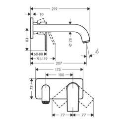  Vernis Shape Mitigeur de lavabo encastré mural, 2 sorties, bec 207 mm, Chrome (HG-71578000)