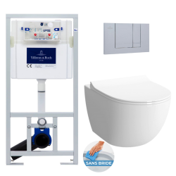 Villeroy & Boch ViConnect Frame + Sento Rimless SmoothFlush Toilet + Soft-Close Seat + Matt Chrome Flush Plate (VICONNECTSENTO-3)