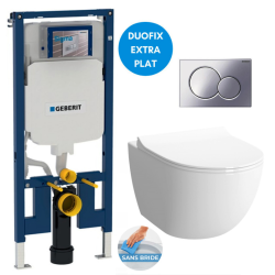 Geberit Slim UP720 Frame + Vitra Sento Rimless Wall-Hung Toilet + Soft-Close Seat + Shiny Chrome Flush Plate (SLIMSENTON)
