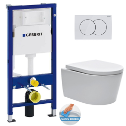 Geberit Duofix Frame+ SAT Rimless Toilet + Softclose Seat + White Flush Plate (SATrimlessGeb1-A)