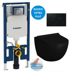 Geberit WC Pack UP720 Slim Frame + SAT Infinitio 2.0 Rimless WC Matt Black + Soft-Close Seat + Black Flush Plate (SLIMBLINFI2A)