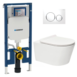 Geberit UP720 Slim WC Frame + SAT Brevis Rimless Toilet, Invisible Fixings + White Flush Plate (SLIM-Brevis-C)