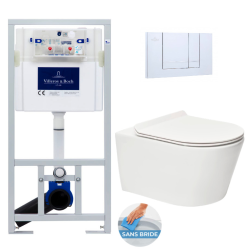 Villeroy & Boch Toilet Frame + SAT Brevis Rimless Toilet + Chrome Flush Plate (VICONNECTBREVIS-1)