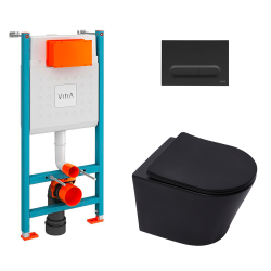 Toilet Pack V-Fix Frame + SAT Matt Black Infinitio Toilet + Soft-Close Seat + Matt Black Flush Plate (V-FixBlackinfinitio-B)