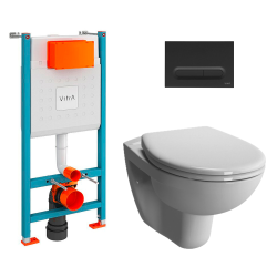 Toilet Pack V-Fix Frame + Normus Rimless Toilet + Soft-Close Seat + Matt Black Flush Plate (V-FixNormus-B)