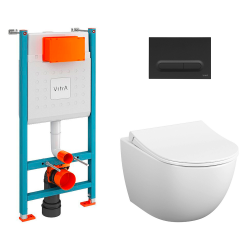 Toilet Pack V-Fix Frame + Sento Rimless Wall-Hung Toilet + Soft-Close Seat + Matt Black Flush Plate (V-FixSento-B)