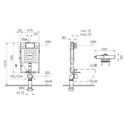  V8 Concealed wall mounted cistern frame for wall hung or back to wall toilets, extra flat (768-1800-01)