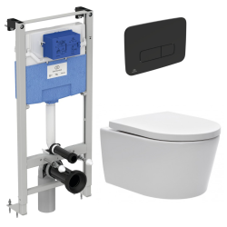 Ideal Standard WC Pack Freestanding Prosys Frame + Rimless SAT Toilet + SoftClose Seat + Matt Black Plate (PROSYSSAT3)