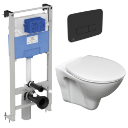 Ideal Standard WC Pack Freestanding Prosys Frame + Cersanit S-line Pro Toilet + Seat + Matt Black Plate (PROSYSSLPRO3)