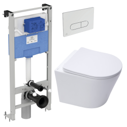 Ideal Standard WC Pack Freestanding Prosys Frame + Rimless SAT Toilet + SoftClose Seat + White Plate (PROSYSINFI1)