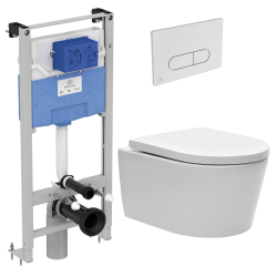 Ideal Standard WC Pack Freestanding Prosys Frame + Rimless SAT Toilet + SoftClose Seat + White Plate (PROSYSSAT1)