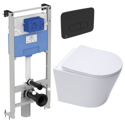Ideal Standard WC Pack Freestanding Prosys Frame + Rimless SAT Toilet + SoftClose Seat + Matt Black Plate (PROSYSINFI3)