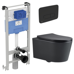 Ideal Standard WC Pack Freestanding Prosys Frame + Rimless SAT Toilet + SoftClose Seat + Matt Black Plate (PROSYSBLSAT3)