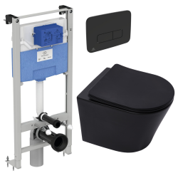 Ideal Standard Freestanding Prosys Frame + SAT Infinitio Rimless Toilet + SoftClose Seat + Matt Black Plate (PROSYSBLINFI3)