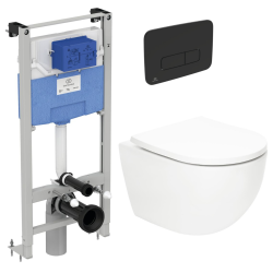 Ideal Standard WC Pack Freestanding Prosys Frame + Rimless SAT Tornado Toilet + SoftClose Seat + Matt Black Plate PROSYSTORNADO1)