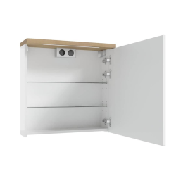  Wall Cabinet with Door, Integrated Mirror Stilla + LED 60x60 cm, 220V Outlet, White (STILLAE06017)