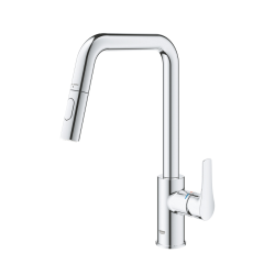 Grohe Eurosmart Single-Lever Sink Mixer 1/2″, Pull-Out Hand Shower with 2 Jets, High Spout, Chrome (G3061900F)