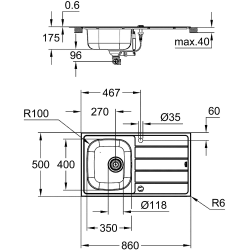 Grohe K200 Built-In Stainless Steel Sink, Stainless Steel (31552SD1)