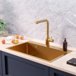  Timeless Build-in kitchen sink in stainless steel 304,1 bowl,68x45x21 cm, Brushed gold PVD (TMLKST-6845BG)