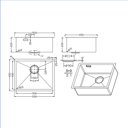  Timeless Undermount kitchen sink in 304 stainless steel, 1 bowl, 55x45x21 cm, Brushed gold PVD (TMLKSU-5545BG)