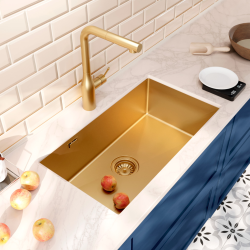 Ceramia Timeless Undermount kitchen sink in 304 stainless steel, 1 bowl, 68x45x21 cm, Brushed gold PVD (TMLKSU-6845BG)