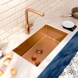 Ceramia Timeless Undermount kitchen sink in 304 stainless steel, 1 bowl, 68x45x21 cm, Brushed copper PVD (TMLKSU-6845BCP)