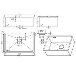  Timeless Undermount kitchen sink in 304 stainless steel, 1 bowl, 68x45x21 cm, Brushed copper PVD (TMLKSU-6845BCP)