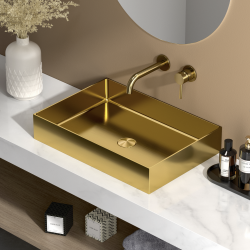 Ceramia Timeless Countertop Basin, Stainless Steel, 55 x 38 x 11 cm, Without Overflow + Drain, Brushed Gold PVD (TMLW-5538BG)