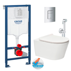 Grohe Rapid SL toilet support + SAT Brevis Rimless toilet + Softclose seat + Bidet shower + Chrome plate (RSLBREVIS1SPR3)