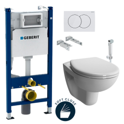 Geberit Toilet Frame Geberit Duofix + Vitra Normus wall-hung toilet + Softclose seat + Bidet shower + White plate (NORMUSGEB3-SPRAY2)